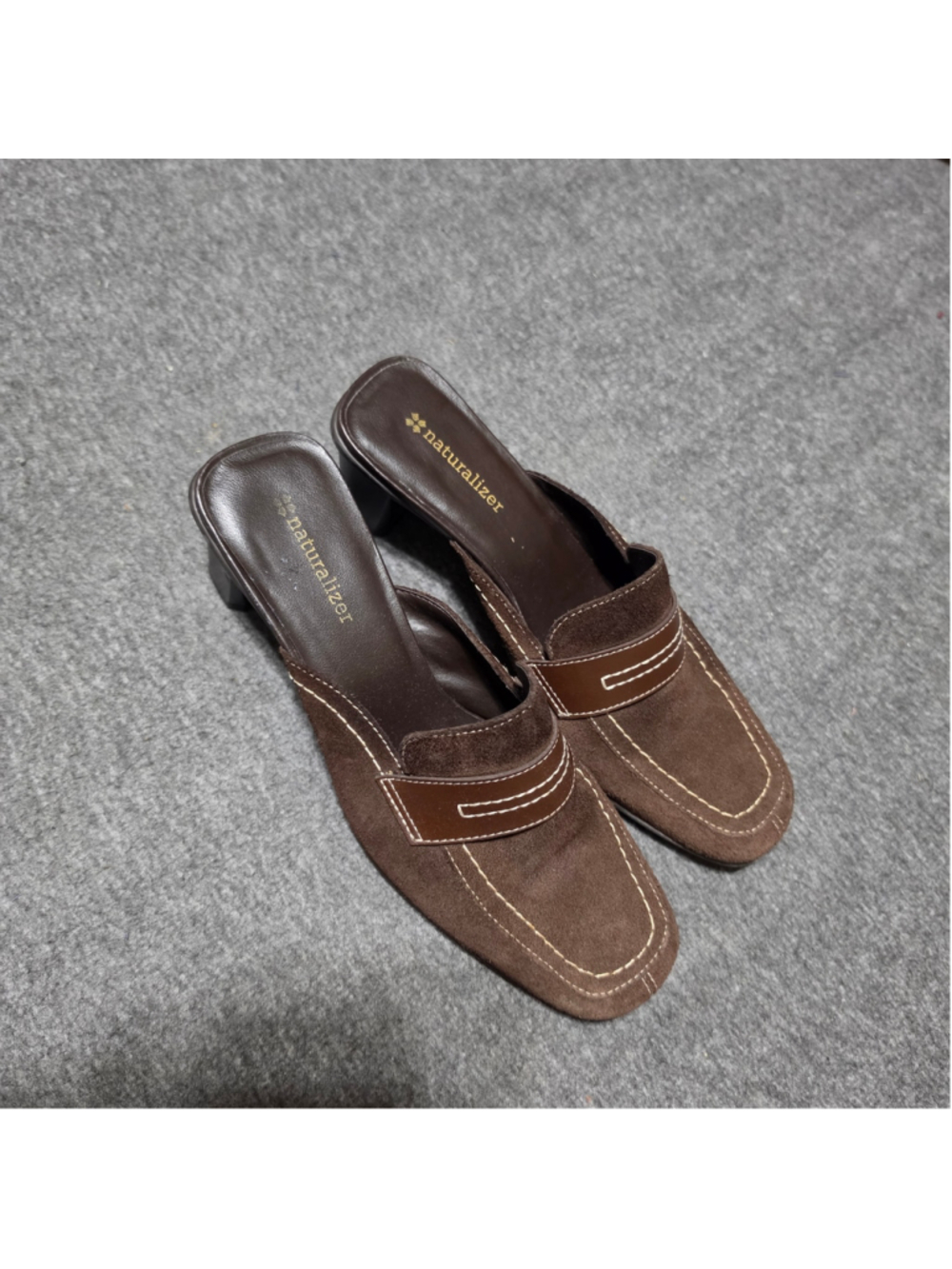 Vintage Naturalizer Brown Suede Block Heel Mule Loafers Size 6.5M